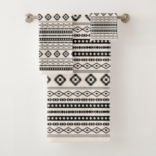 Aztec Black on Cream Mixed Motifs Mix Pattern Bath Towel Set