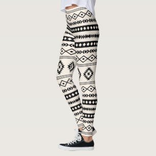 Aztec Black on Cream Mixed Motifs Pattern Leggings
