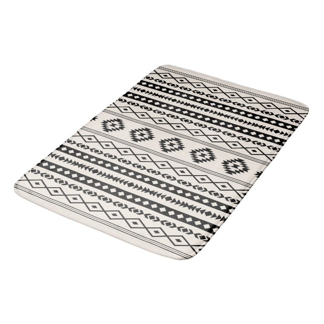 Aztec Black on Cream Mixed Motifs (V) Pattern Bath Mat (Angled)