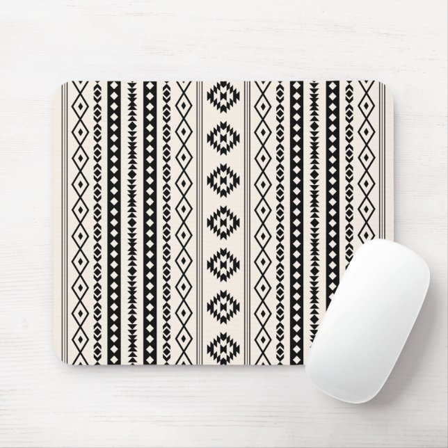 Aztec Black on Cream Mixed Motifs V Pattern Mouse Mat (With Mouse)