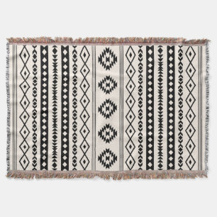 Aztec Black on Cream Mixed Motifs (V) Pattern Throw Blanket