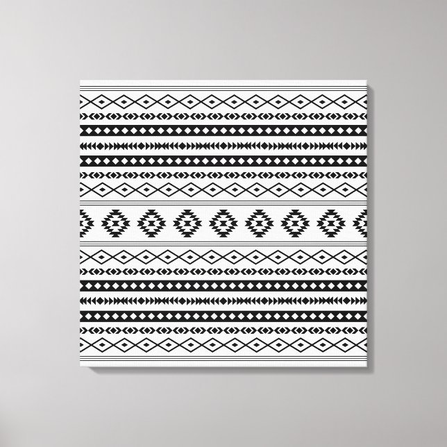 Aztec Black on White Mixed Motifs Pattern Canvas Print (Front)