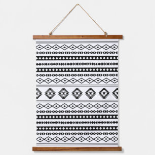 Aztec Black on White Mixed Motifs Pattern Hanging Tapestry