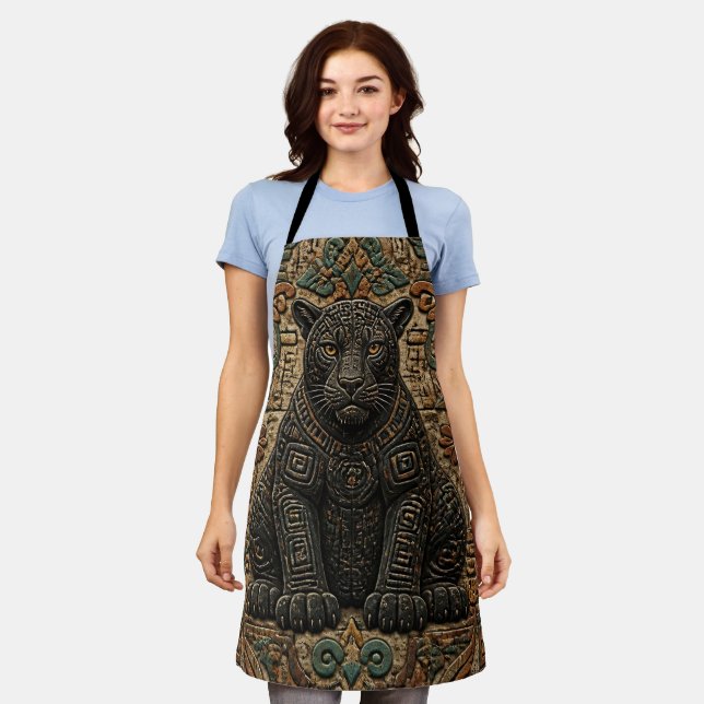 Aztec Black Panther Tribal Stone Pattern Apron (Worn)