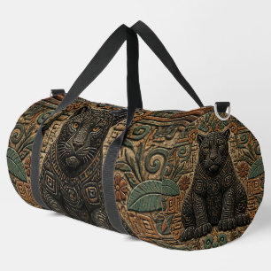 Aztec Black Panther Tribal Stone Pattern Duffle Bag
