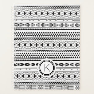 Aztec Black White Geometric Stripe Monogram Planner