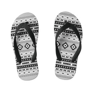Aztec Black White Grey Mixed Motifs Pattern Kid's Flip Flops