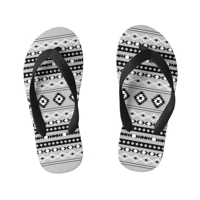 Aztec Black White Grey Mixed Motifs Pattern Kid's Flip Flops (Footbed)