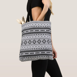 Aztec Black White Grey Mixed Motifs Pattern Tote Bag