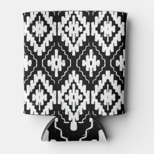 Aztec Black-White: Vintage Ethnic Print. Can Cooler