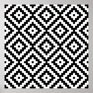 Aztec Block Symbol Big Ptn Black & White II Poster
