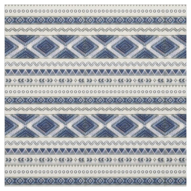 Aztec Blue and White Seamless Premium Fabric (Swatch)