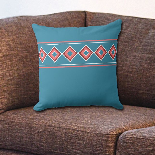 Aztec Blue Coral Diamond Southwestern Cushion (Creator Uploaded)