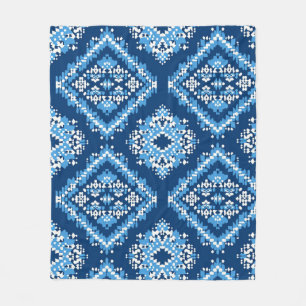 Aztec Blue Knitted Geometric Art Fleece Blanket