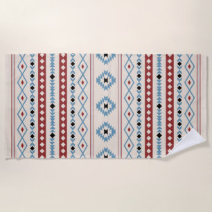 Aztec Blue Red Black Cream Mixed Motifs Pattern Beach Towel