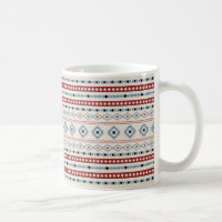 Aztec Blue Red Black Cream Mixed Motifs Pattern