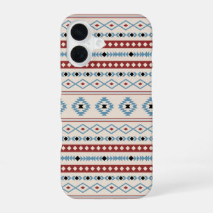 Aztec Blue Red Black Cream Mixed Motifs Pattern iPhone 16 Case