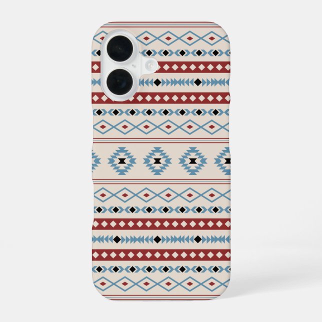 Aztec Blue Red Black Cream Mixed Motifs Pattern iPhone 16 Case (Back)