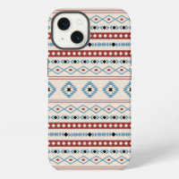 Aztec Blue Red Black Cream Mixed Motifs Pattern