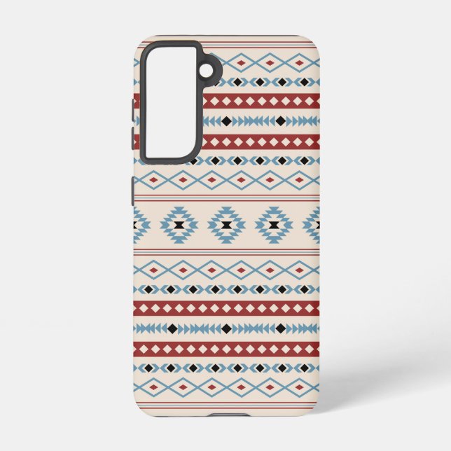 Aztec Blue Red Black Cream Mixed Motifs Pattern Samsung Galaxy S21 Case (Back)