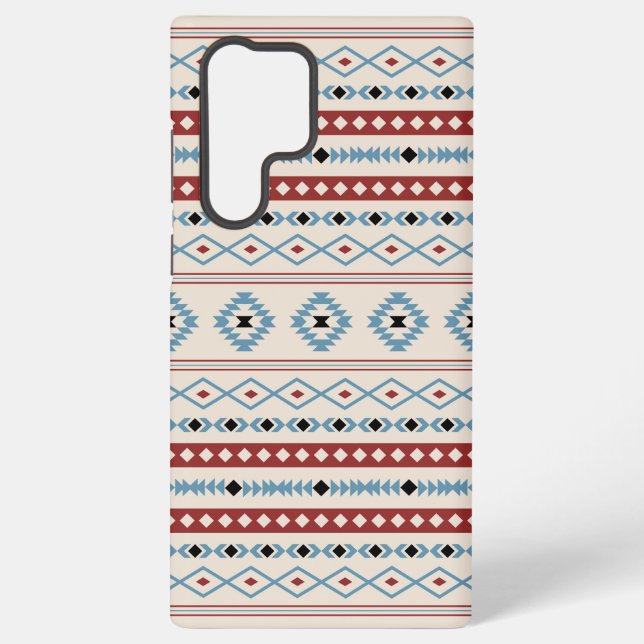 Aztec Blue Red Black Cream Mixed Motifs Pattern Samsung Galaxy S22 Ultra Case (Back)