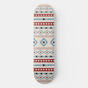 Aztec Blue Red Black Cream Mixed Motifs Pattern Skateboard