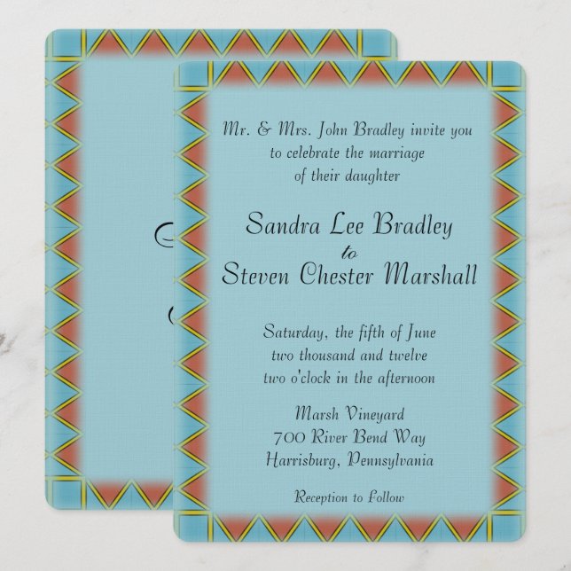 Aztec Blue Wedding Invitation (Front/Back)