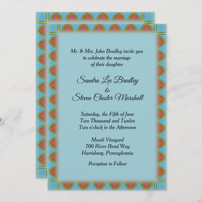Aztec Blue Wedding Invitation 5" x 7" (Front/Back)