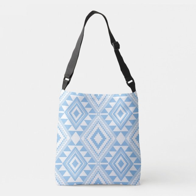 Aztec Blue-White Pattern Crossbody Bag (Back)