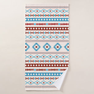 Aztec Blues Red Cream Mixed Motifs Pattern Bath To Towel Set