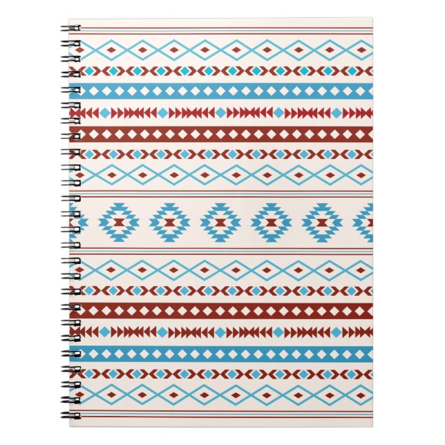 Aztec Blues Red Cream Mixed Motifs Pattern Notebook (Front)