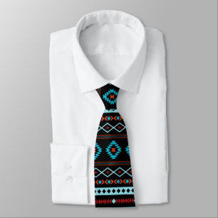 Aztec Blues Reds Black Mixed Motifs Rpt Pattern Tie