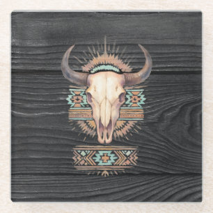 Aztec Boho Skull Glass Coaster