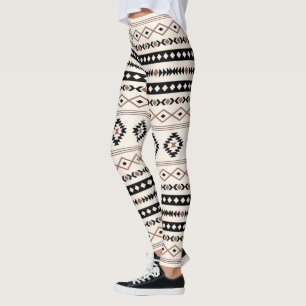 Aztec Brown Black Cream Mixed Motifs Pattern Leggings