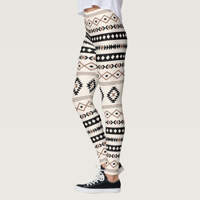 Aztec Brown Black Cream Mixed Motifs Pattern Leggings (Left)
