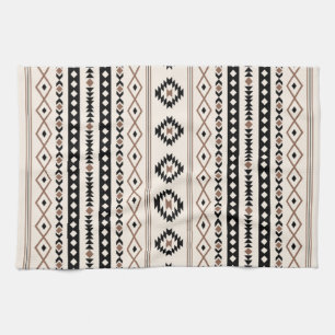 Aztec Brown Black Cream Mixed Motifs V Pattern Tea Towel