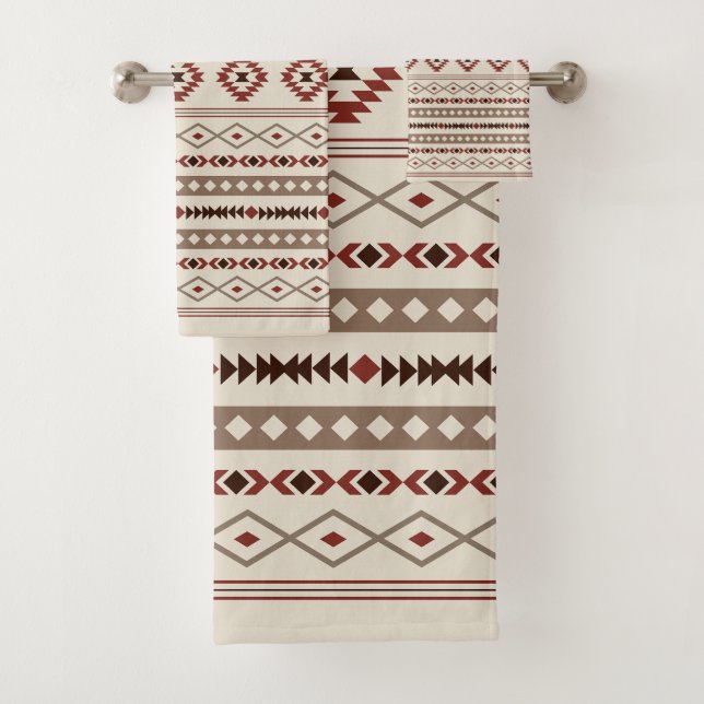 Aztec Browns Rust Cream Mixed Motifs Pattern Bath Towel Set (Insitu)