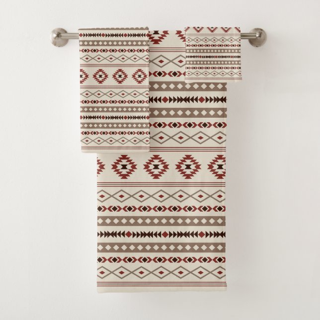 Aztec Browns Rust Cream Mixed Motifs Rpt Pattern Bath Towel Set (Insitu)
