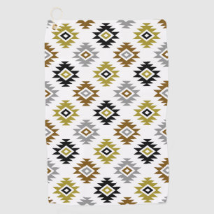 Aztec BW Bronze Grey Gold Symbol on White Pattern Golf Towel