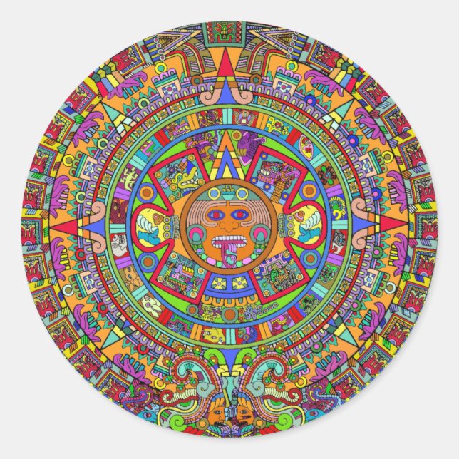 Aztec Calendar Classic Round Sticker (Front)