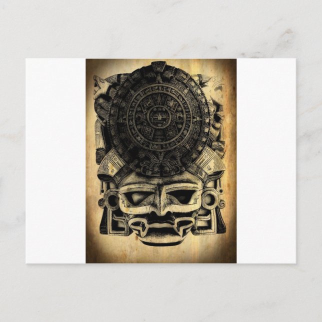 Aztec Calendar Design Mask Mexican Sunstone Postcard (Front)
