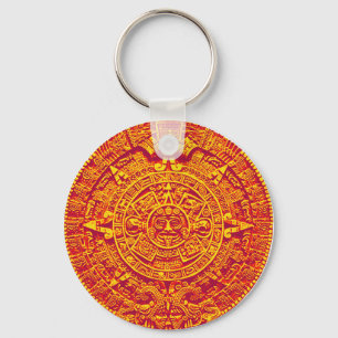 Aztec Calendar - gold Key Ring