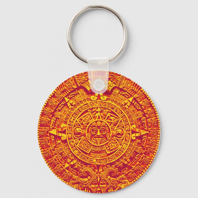 Aztec Calendar - gold Key Ring (Front)