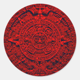 Aztec Calendar - red Classic Round Sticker