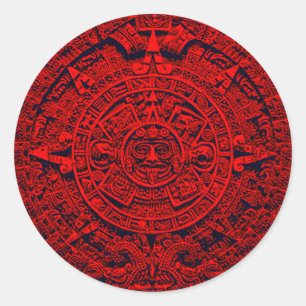 Aztec Calendar - red Classic Round Sticker