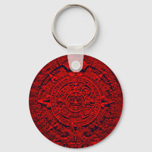 Aztec Calendar - red Key Ring