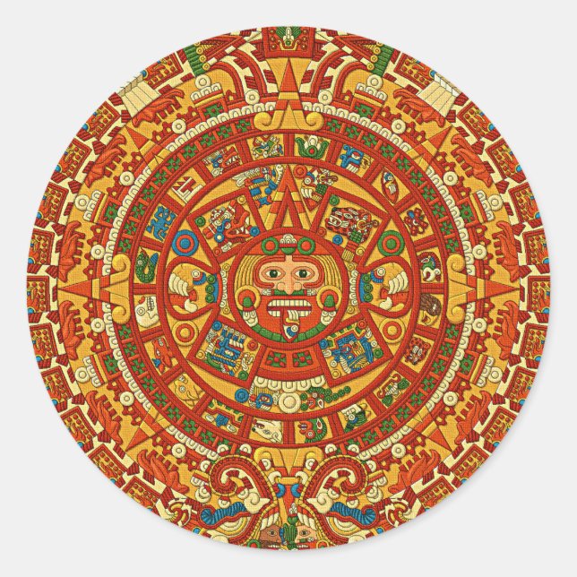Aztec Calendar Stone or Sun Stone of Mexico. Classic Round Sticker (Front)