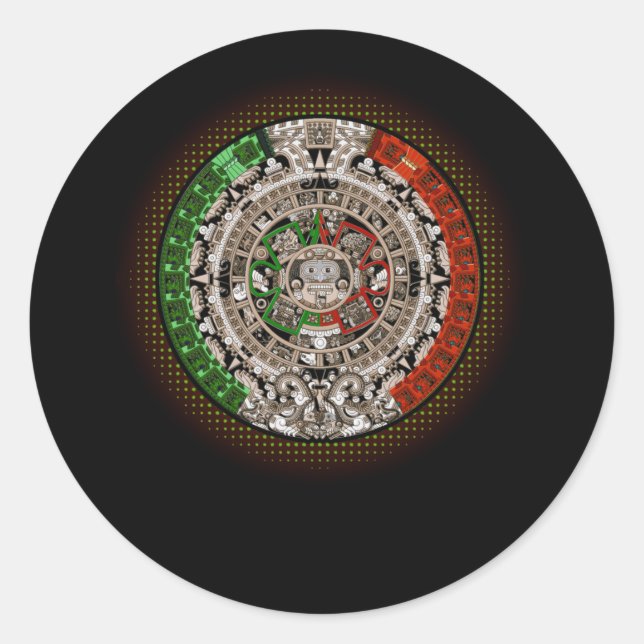 Aztec Calendar Sun Stone Mexican Art Carving Classic Round Sticker (Front)