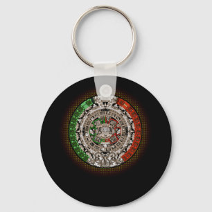 Aztec Calendar Sun Stone Mexican Art Carving Key Ring