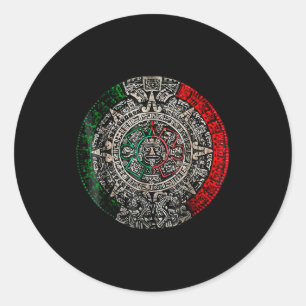 Aztec Calendar Sun Stone Mexican Art Carving Maya  Classic Round Sticker
